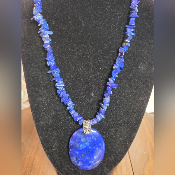 Artisan Jewelry - Sodalite Chip Necklace with Pendant and Coordinating Sodalite Bracelet